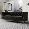 Fx-P83-Bk2 (Sofa) Luxurious Velvet Sofa With Gold Legs, Modern Chesterfield Design, Tufted Upholstery, 3-Seat Couch For Living Room And Office - Black - Image 15