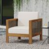 Outdoor Acacia Wood Club Chair With Wicker Accents - Teak / Mixed Brown / Beige - Image 6