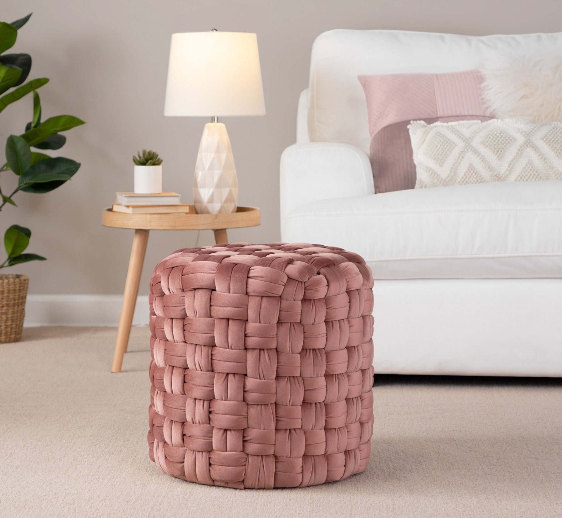 Braided - Round Ottoman - Blush Pink - Velvet - Image 4