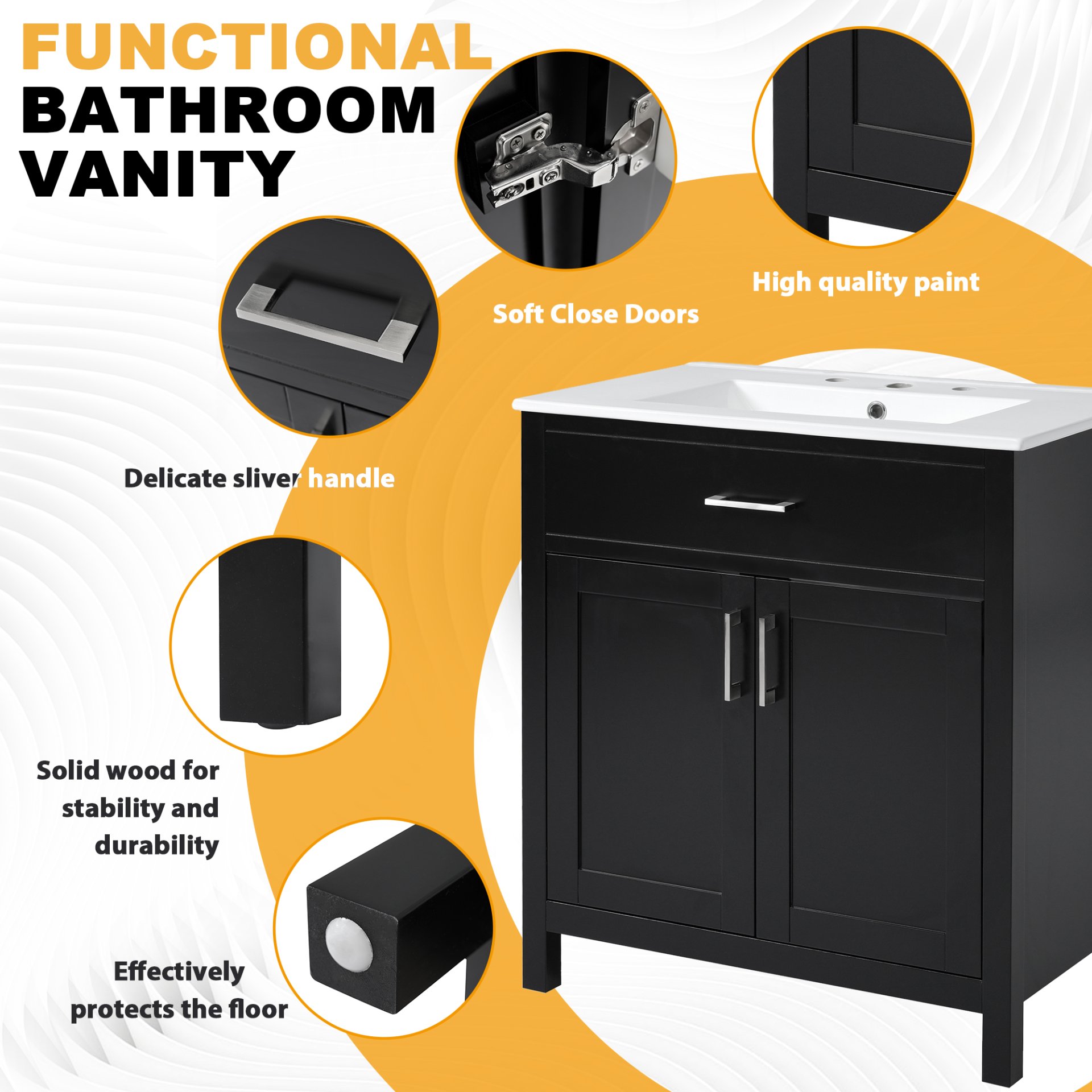 Bathroom Vanity With Sink And Ample Storage, Rectangular Undermount Sink - Black - Image 6