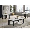 Modern 3 Piece Living Room Table Set With Faux Marble Top Wooden - Black / White - Image 2