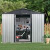 8Ft X 4Ft Outdoor Metal Storage Shed With Window And Metal Foundation For Backyard, Patio, Lawn - White / Black - Image 5