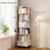 6 Tier Rotating Bookshelf With Wheels And Drawer, 360° Spinning Design, Space Saving Storage, For Home And Office - White - Image 8