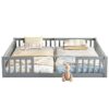 Double Twin Floor Bed With Fence, Guardrails, Without Door - Gray - Image 13