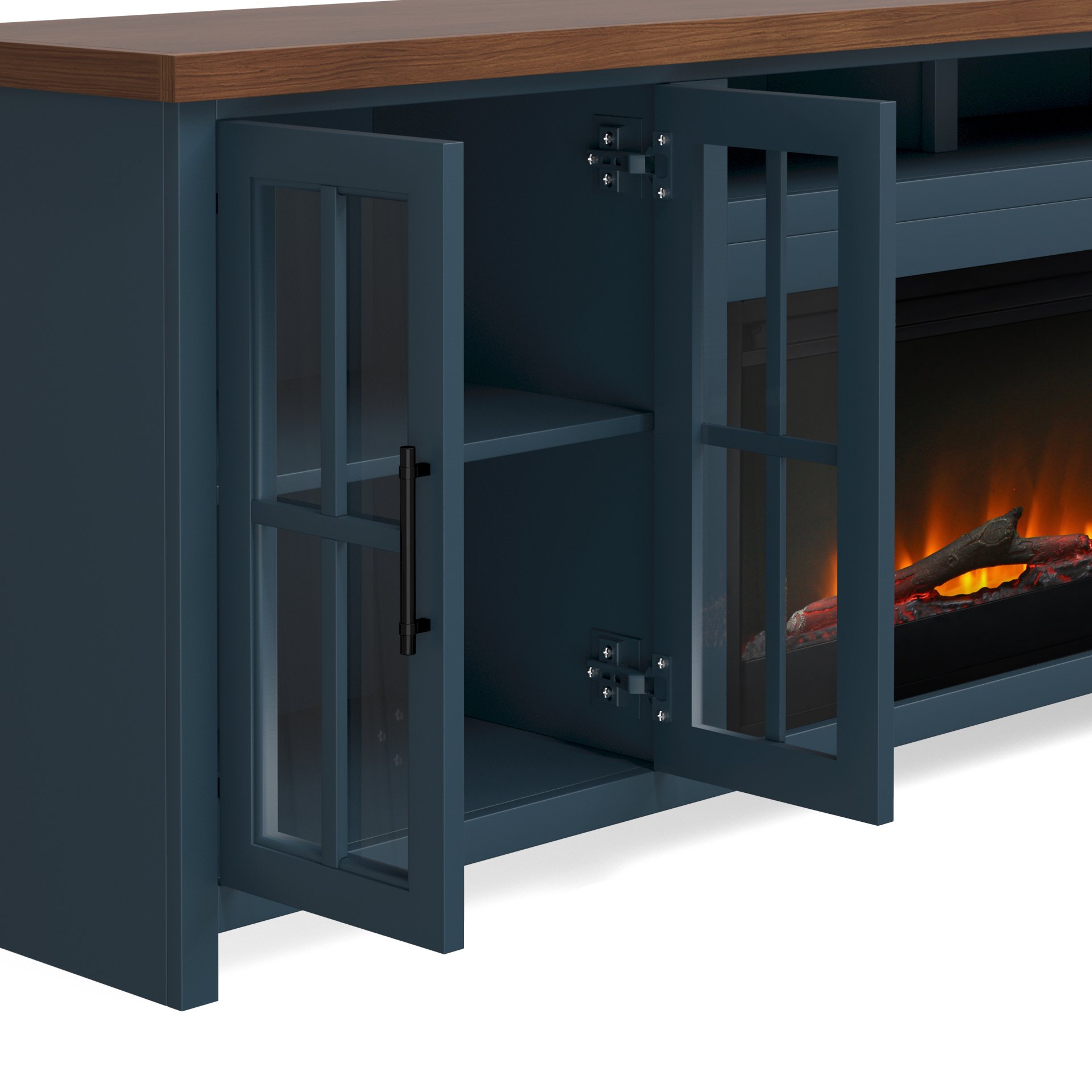 Nantucket - Fireplace TV Stand Console For TVs Up To 100" - Blue Denim, Whiskey - Image 12