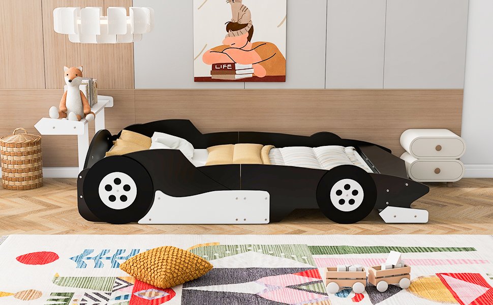 Full Size Race Car Shaped Platform Bed With Wheels - Black - Image 15