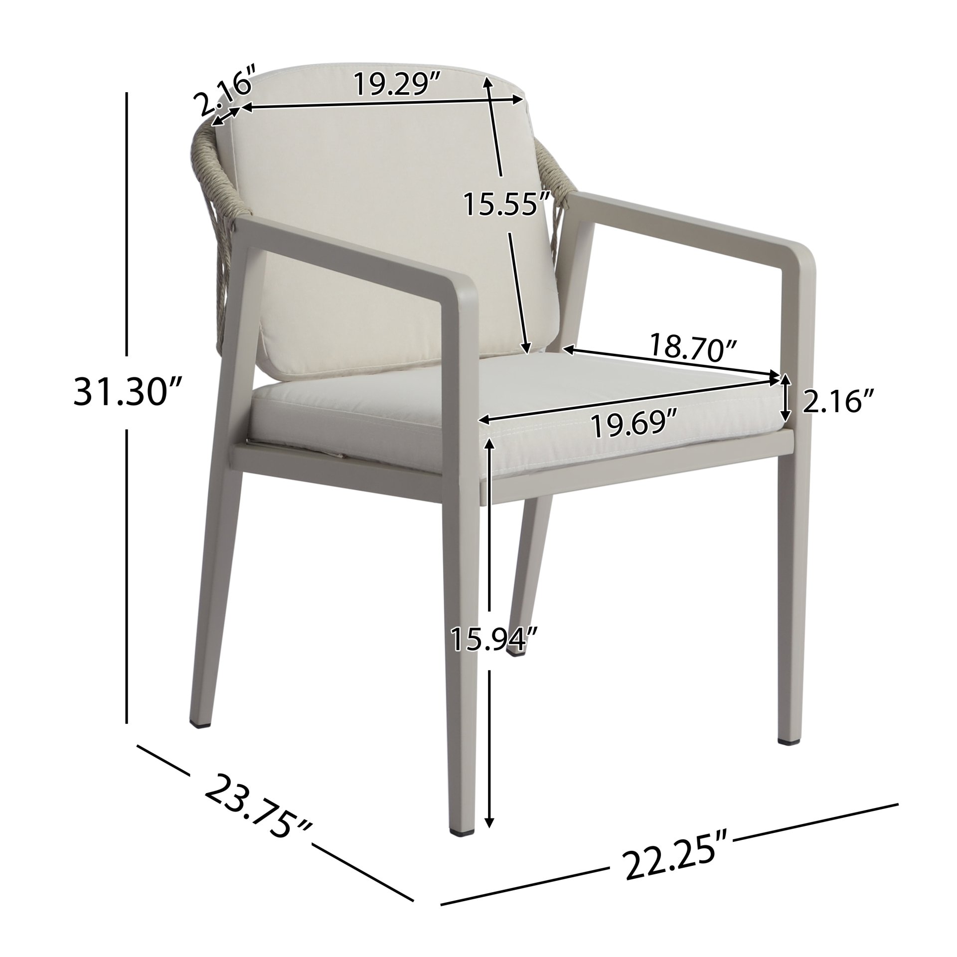 7 Piece Outdoor Dining Set With Acacia Wood Table And Iron Frame Chairs - Gray / Natural - Image 3