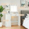 Vanity Desk With Mirror And Adjustable LED Lights, 3 Lighting Modes, Drawer And Storage Cabinet - White - Image 9