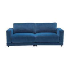Modern Square Arm Sofa With Soft Velvet Upholstery, Deep Cushions, Sturdy Legs - Navy Blue