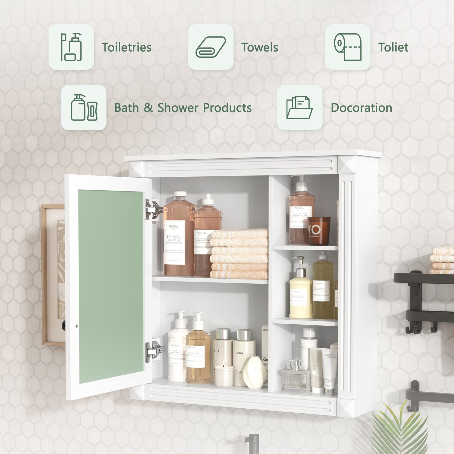 Bathroom Medicine Cabinet With Mirror, Wall Mounted Mirror Cabinet With Storage Organizer, Over The Toilet Storage White Storage Cabinet For Bathroom - White - Image 8