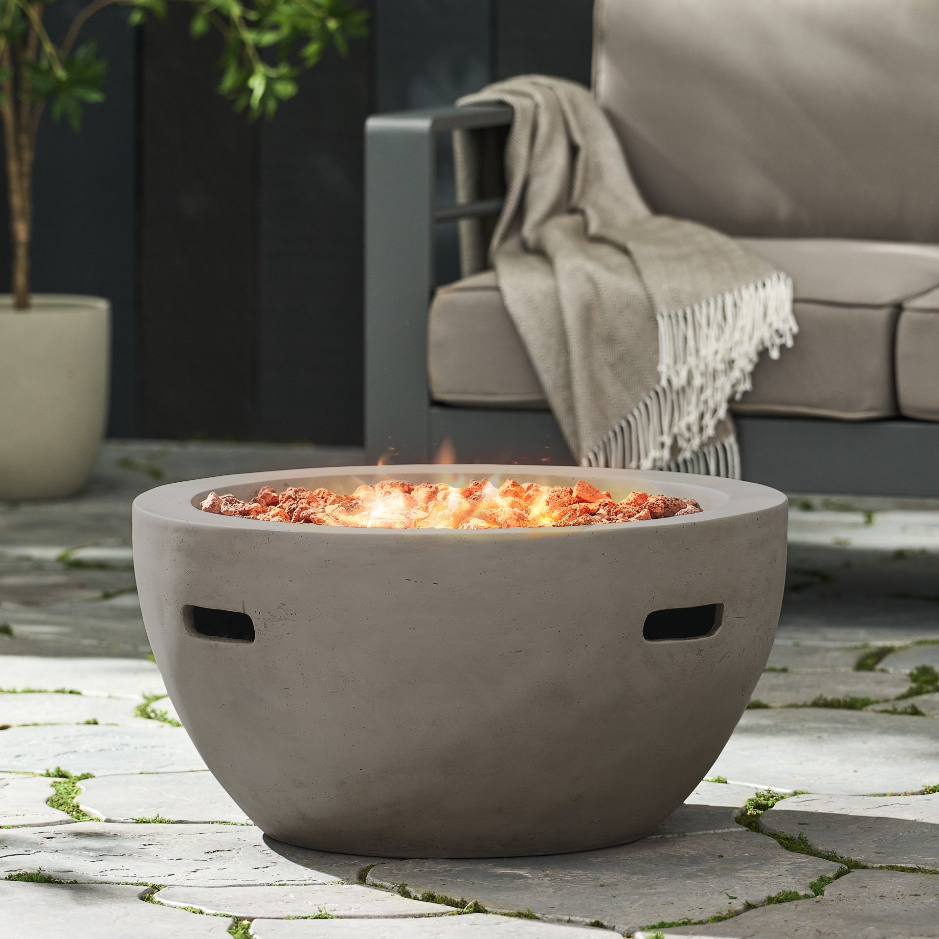 Bowl Shaped Propane Fire Pit 40000 Btu (Tank Cover Not Included) - Light Gray - Image 5