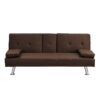 Futon Sofa Bed With Armrest Two Holders Wood Frame, Stainless Leg - Brown - Image 5