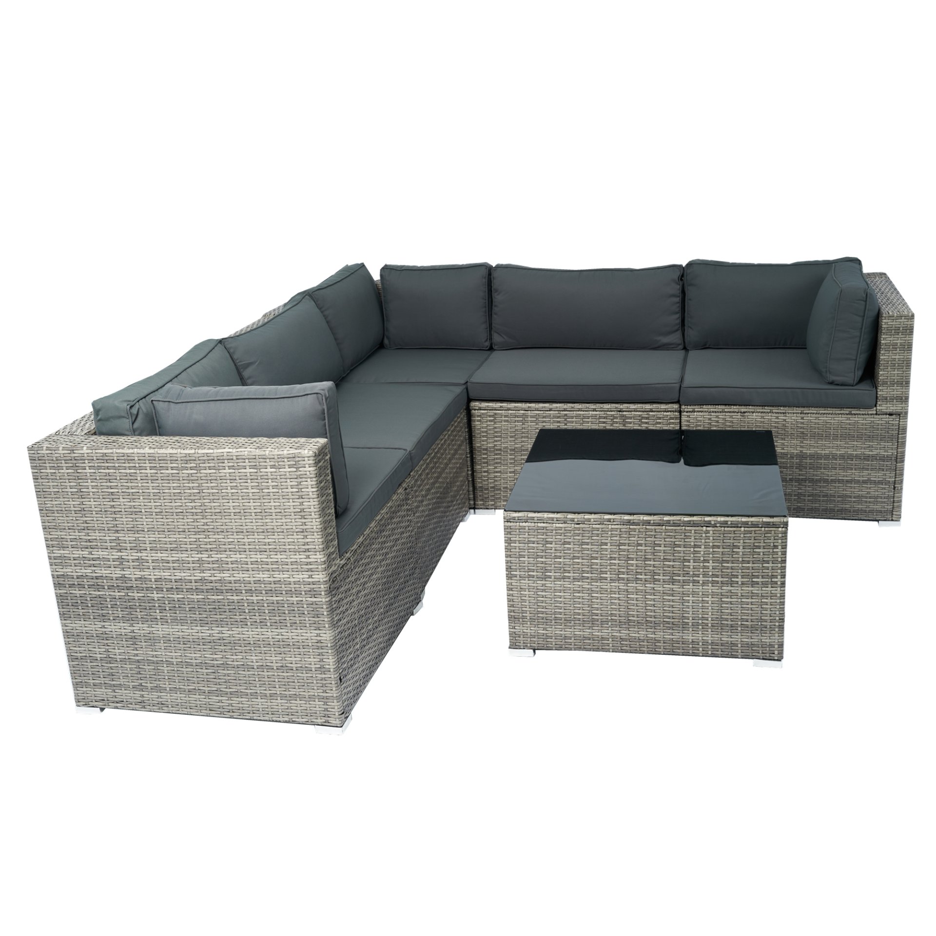 6 Pieces PE Rattan Sectional Outdoor Furniture Cushioned Sofa Set Wicker - Gray - Image 13