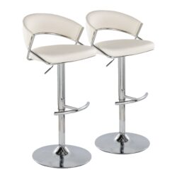 Jie - Contemporary Adjustable Barstool With Swivel With Rounded T Footrest (Set of 2) - Chrome / White