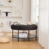 Upholstered Round Ottoman Coffee Table Foot Rest With Metal Legs And Wooden Open Storage Shelf - Charcoal - Image 5