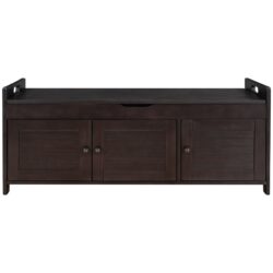Storage Bench With 3 Shutter-Shaped Doors, Shoe Bench With Removable Cushion And Hidden Storage Space - Espresso