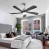 Modern Ceiling Fan With Dimmable LED Light 5 Solid Wood Blades Remote Control Reversible Dc Motor With Smart App Control - Nickel - Image 5