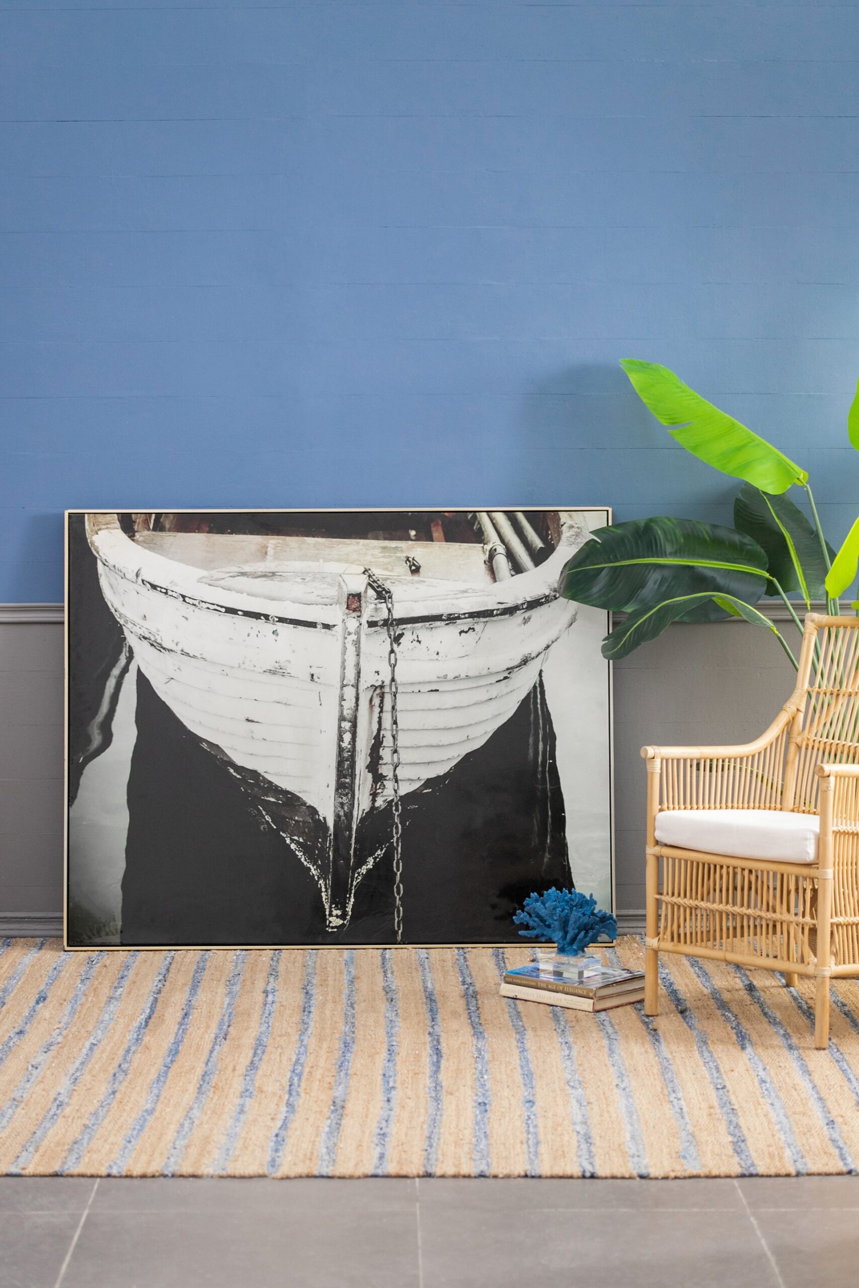 Large And Rectangular Wall Art With Frame, Wall Decor For Living Room - White / Blue - Image 4