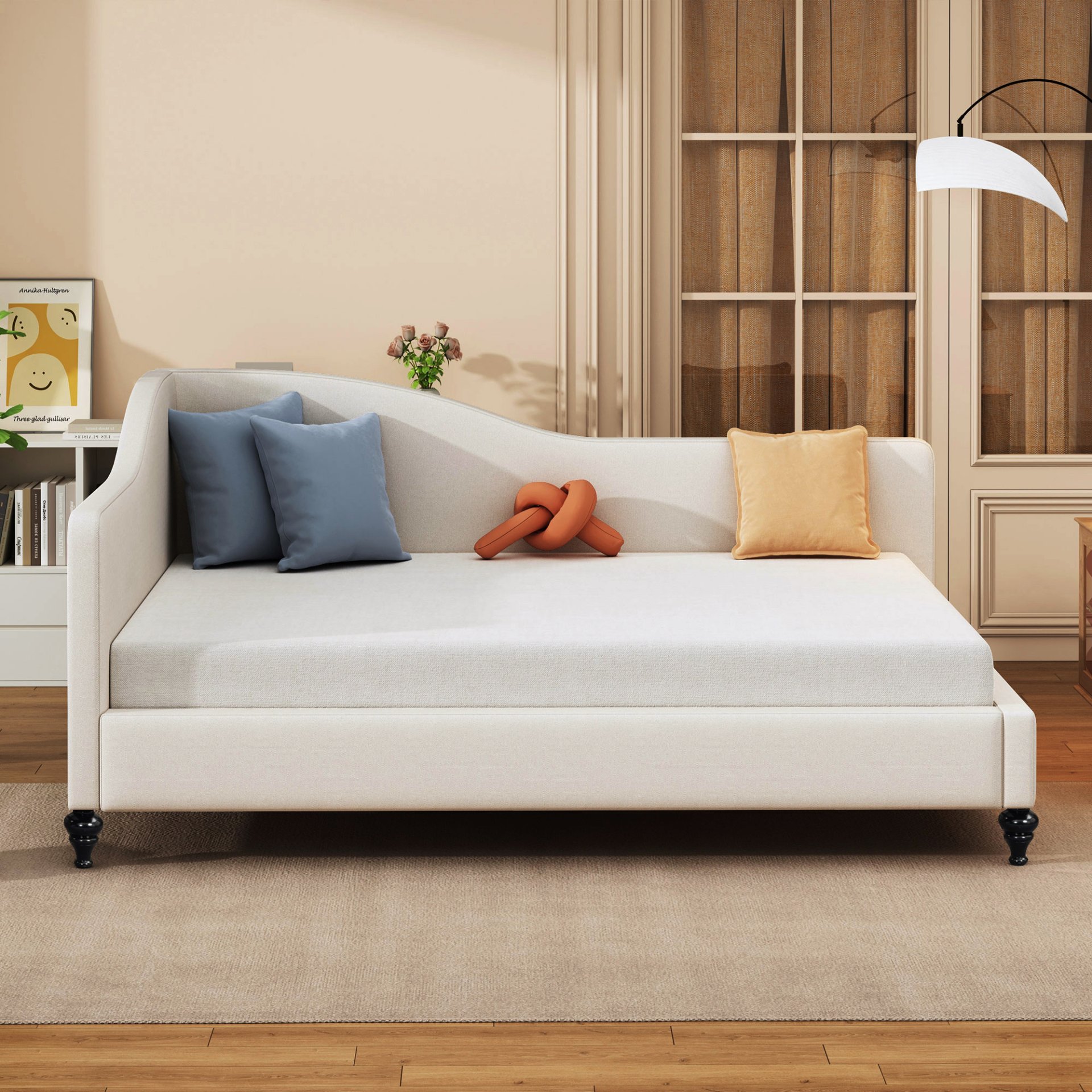Full Size, Durable Construction Modern L Shaped Linen Daybed With Legs - Beige - Image 4