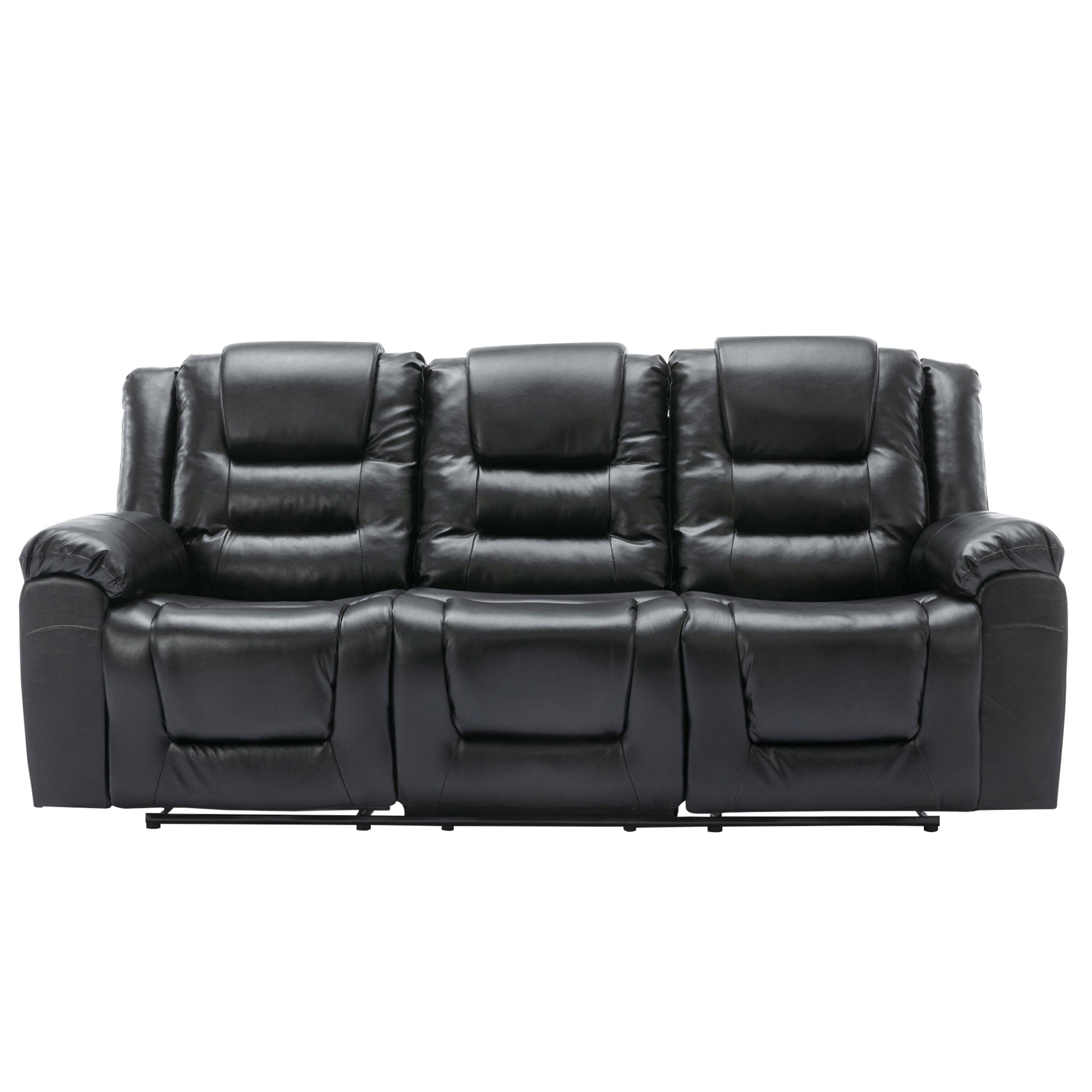 3 Seater Home Theater Recliner Manual Recliner Chair With Two Built-In Cup Holders For Living Room - Black - Image 7