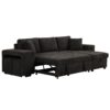 Modern L-Shape 3 Seat Reversible Sectional Couch, Pull Out Sleeper Sofa With Storage Chaise And 2 Stools For Living Room Furniture Set - Charcoal Gray - Image 10