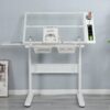 38.18" Hand Crank Adjustable Drafting Table Drawing Desk With 2 Metal Drawers With Stool - White - Image 8