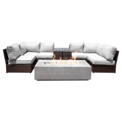 9 Piece Modular Seating Group With Ultra Soft Cushions & Concrete Fire Pit - Espresso