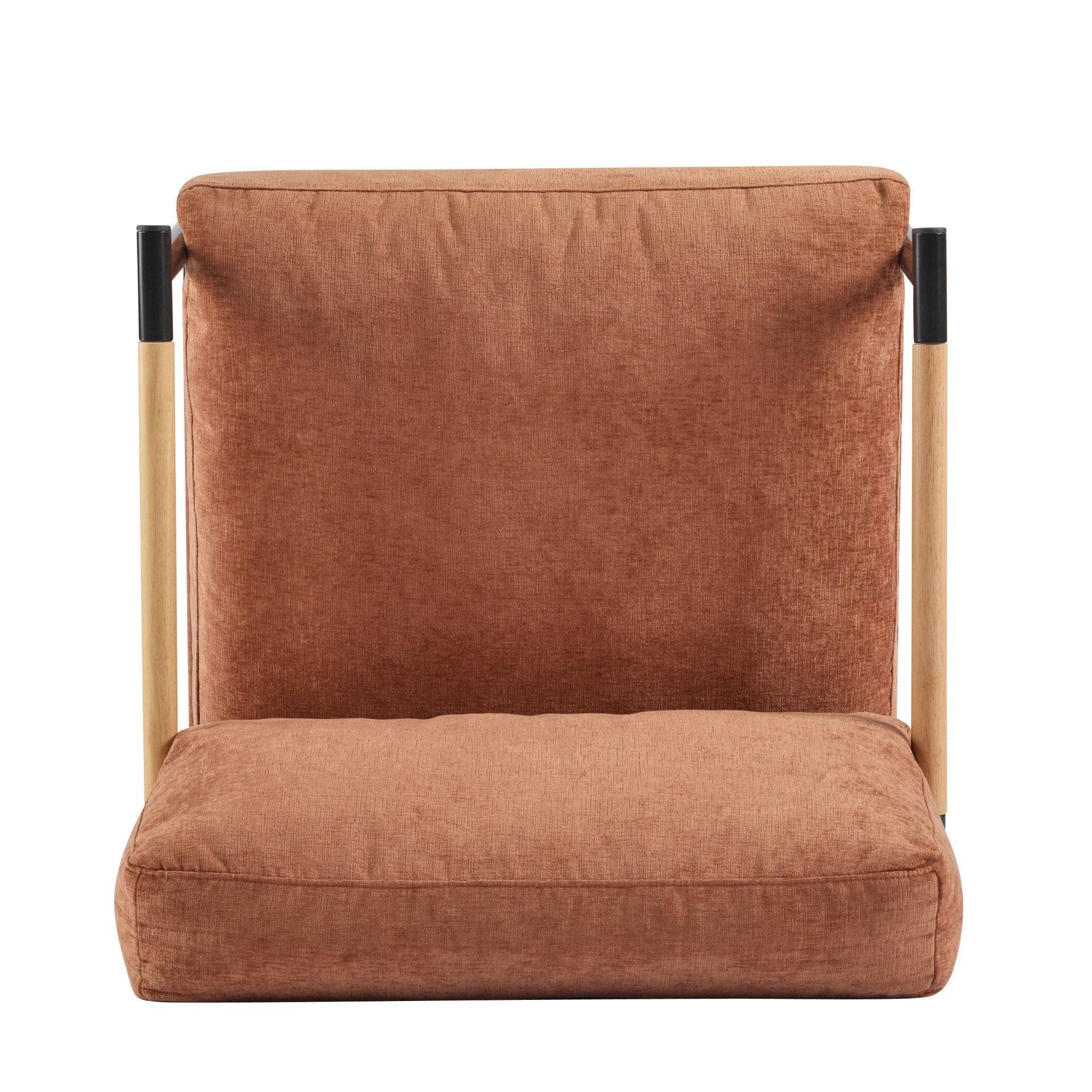 Modern Accent Chair With Plush Cushions, Minimalist Metal Frame, Wooden Armrest Design - Orange - Image 12