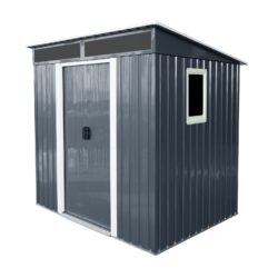6Ft X 5Ft Outdoor Metal Storage Shed With Window And Transparent Plate For Garden, Lawn - Black / White