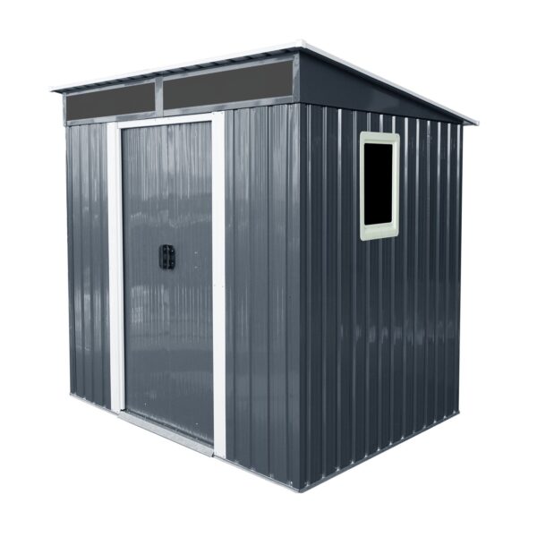 6Ft X 5Ft Outdoor Metal Storage Shed With Window And Transparent Plate For Garden, Lawn - Black / White