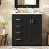 Bathroom Vanity With Ceramic Sink Combo, Frame Bathroom Storage Cabinet, Freestanding Vanity Set With 3 Drawers & Soft Closing Doors - Black - Image 26