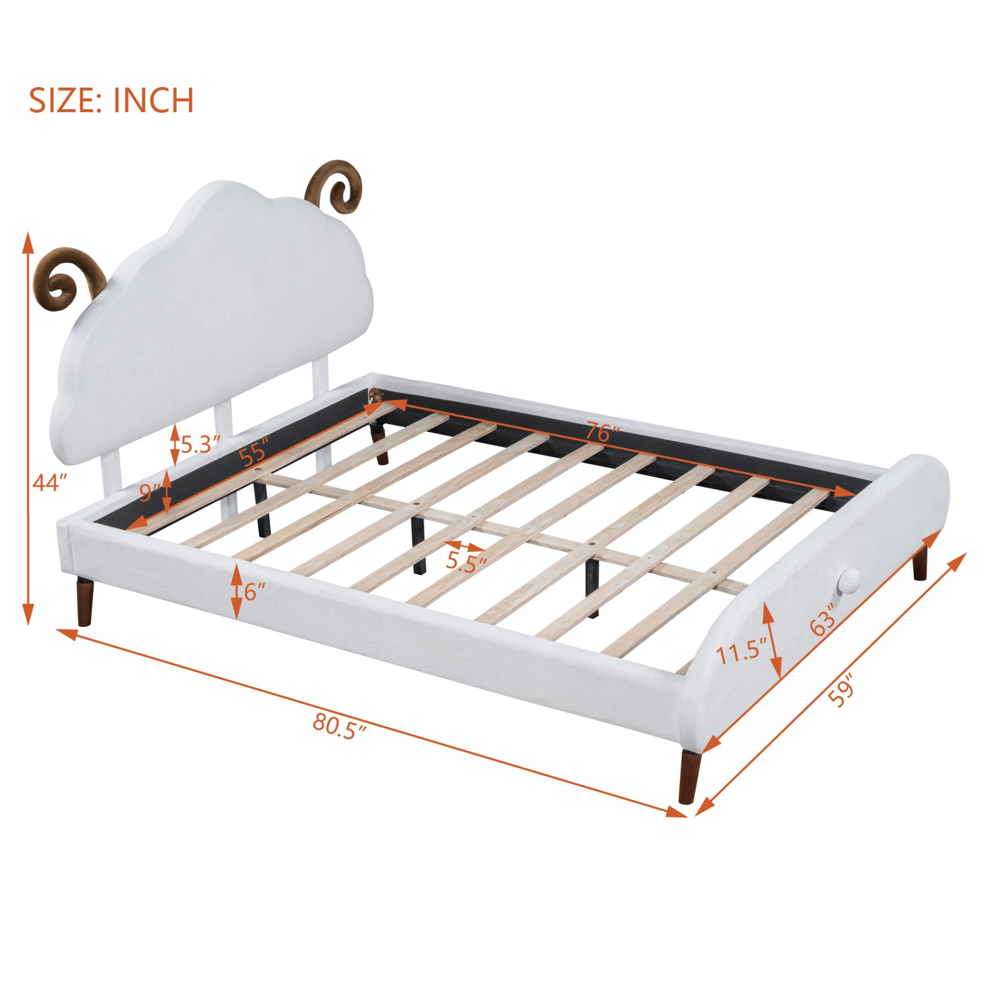 Full Size Upholstered Platform Bed With Sheep Shaped Headboard - White - Image 7