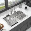 Kitchen Sink Drop In 16 Gauge Stainless Steel Single Bowl Topmount - Black - Image 5