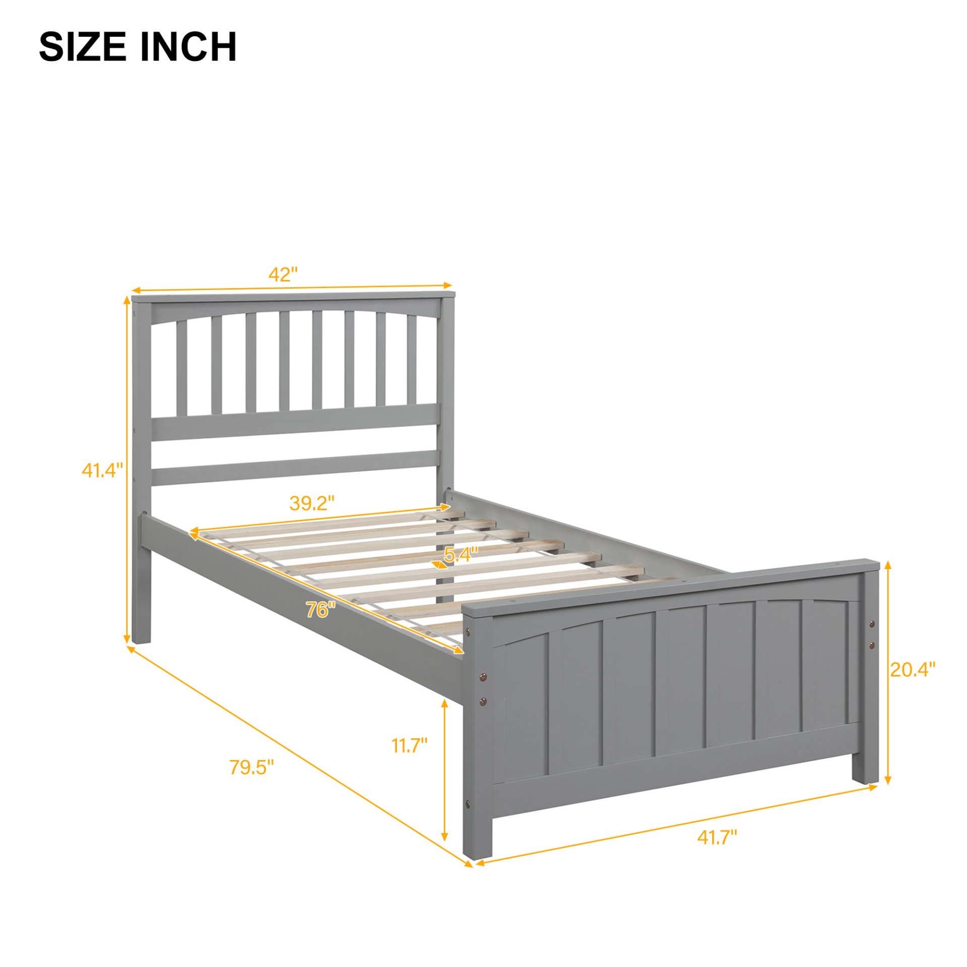 Twin Size Platform Bed - Gray - Image 3