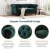 Chesterfield Velvet Loveseat Sofa 2 Person Rolled Arm Upholstered Couch - Forest Green - Image 5