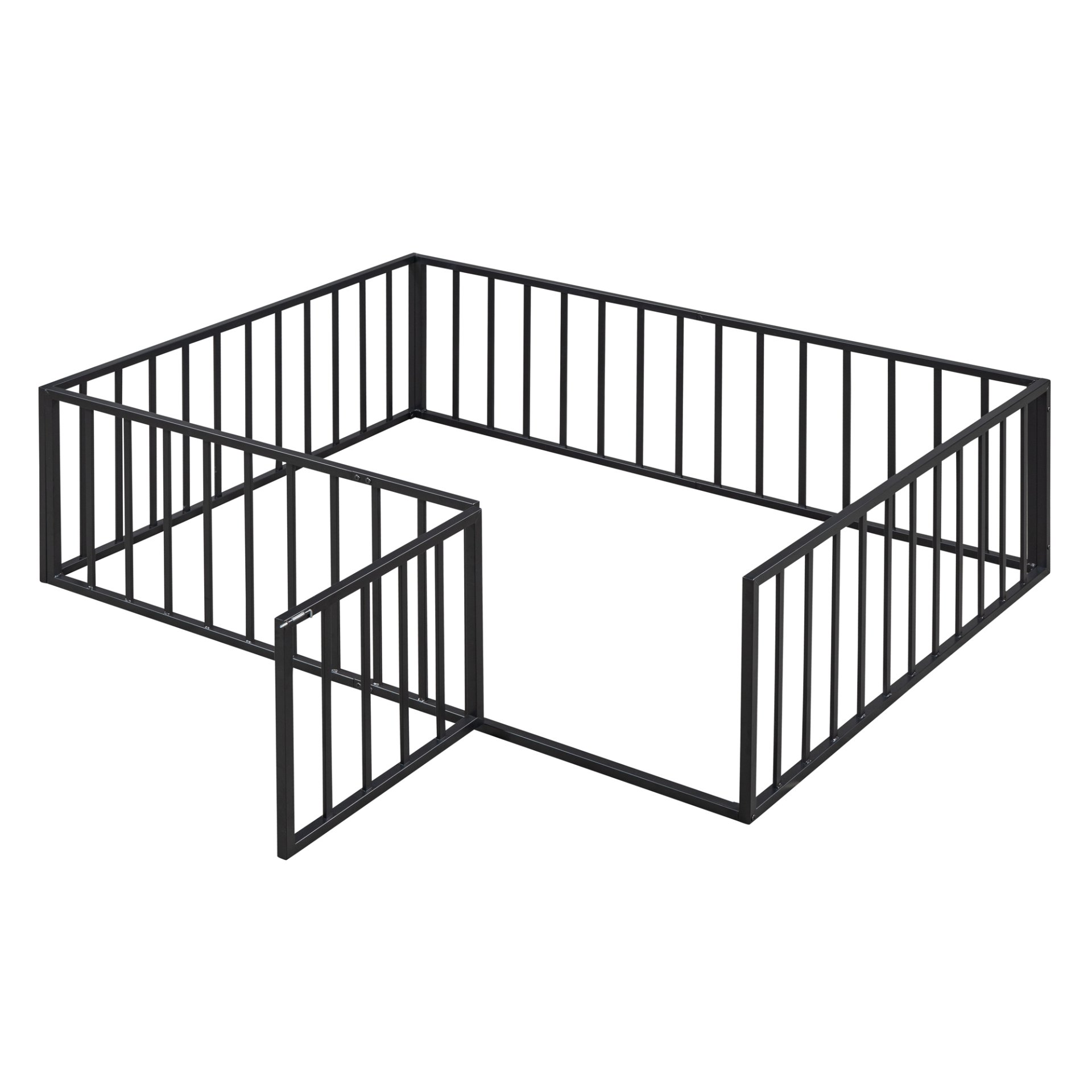 Full Size Floor Bed Frame With Fence And Door - Black - Image 5
