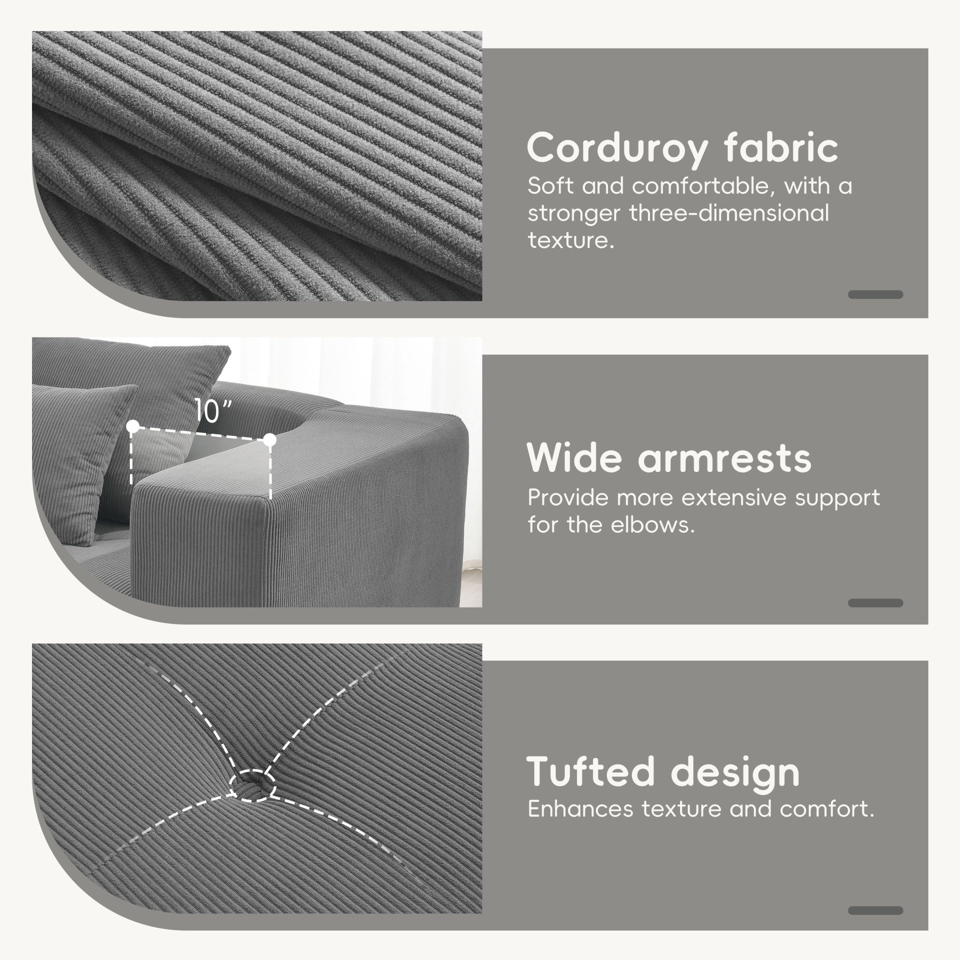 3 Piece Free Combination L Shaped Modular Sectional, Minimalist Floor Couch Set, Convertible Foam Filled Cloud Compressed Couch For Living Room - Gray - Image 8