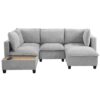 U - Shaped Sectional Sofa Modular Sofa Couch With A Movable Ottoman, A Coffee Table With Hidden Charging Devices For Living Room - Gray - Image 15