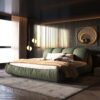 King Size Luxury Upholstered Platform Bed With Oversized Padded Backrest And Solid Wood Frame, Suitable For Multiple Heights Of Mattresses - Green - Image 7