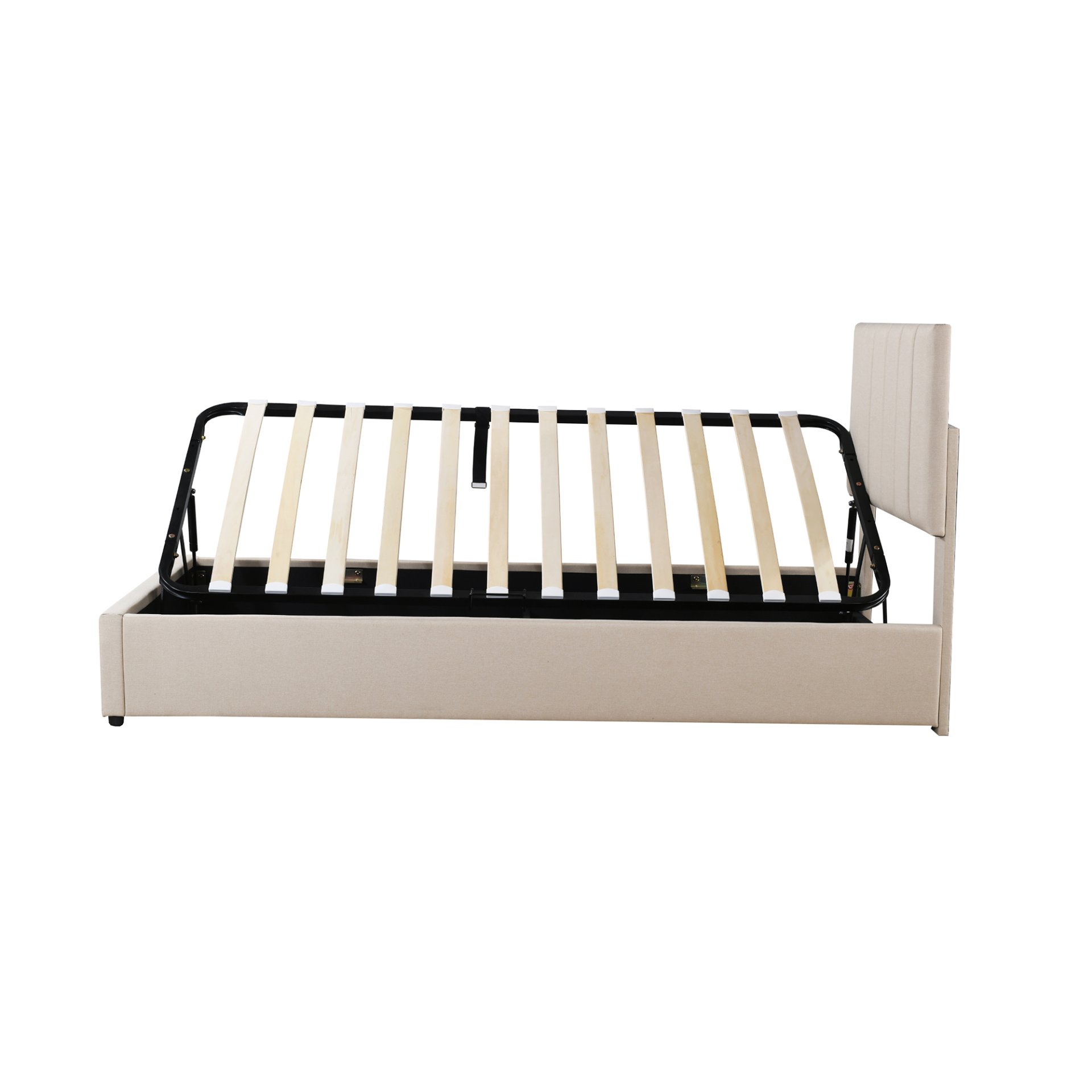 Twin Size Upholstered Platform Bed With A Hydraulic Storage System - Beige - Image 14