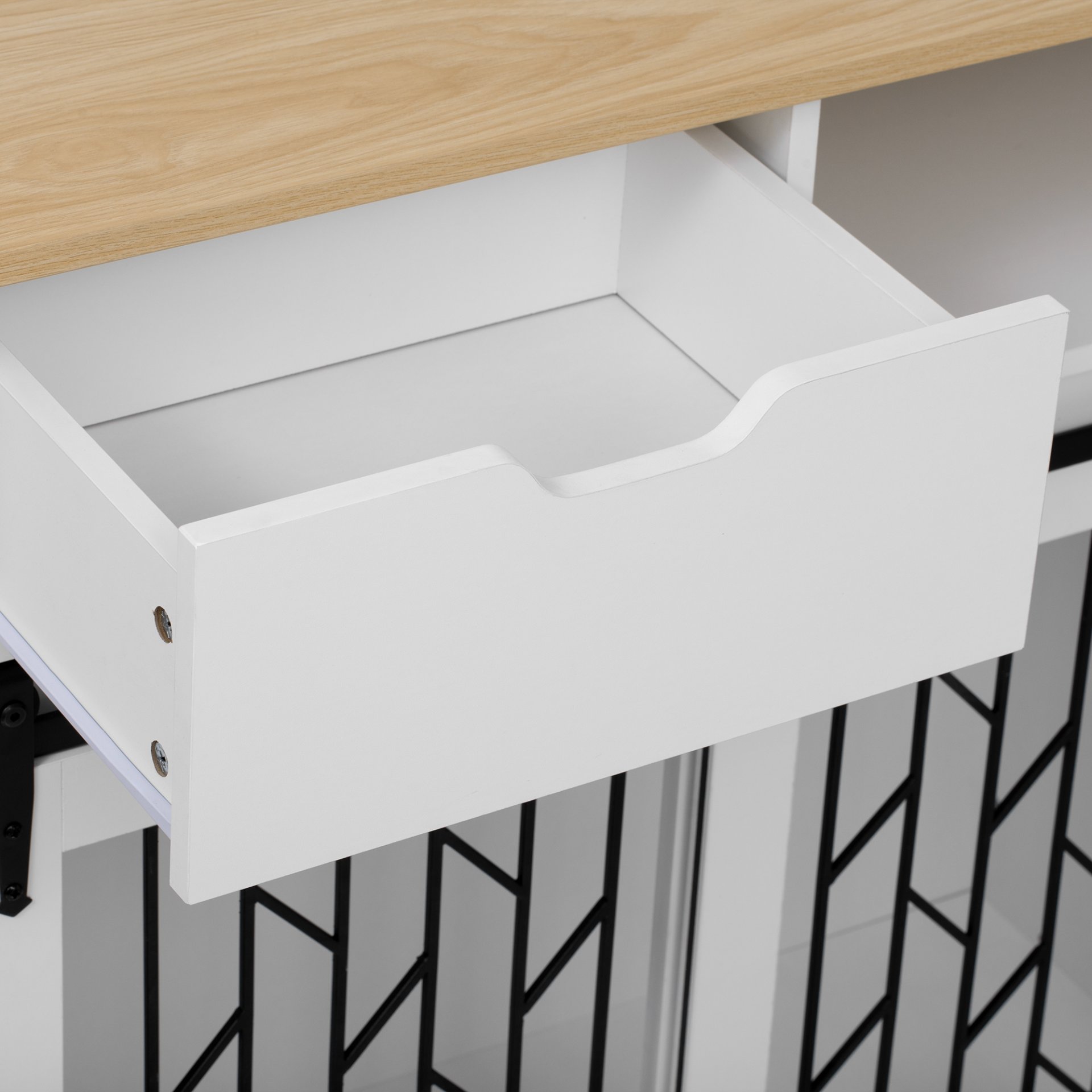 Modern Style 2 In 1 Pet Friendly Dog Crate Kitchen Island End Table Metal Pine - Natural / White - Image 10
