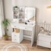 Dressing Table With Movable Mirror And LED Light, 5 Drawer Storage Organizer - White - Image 5