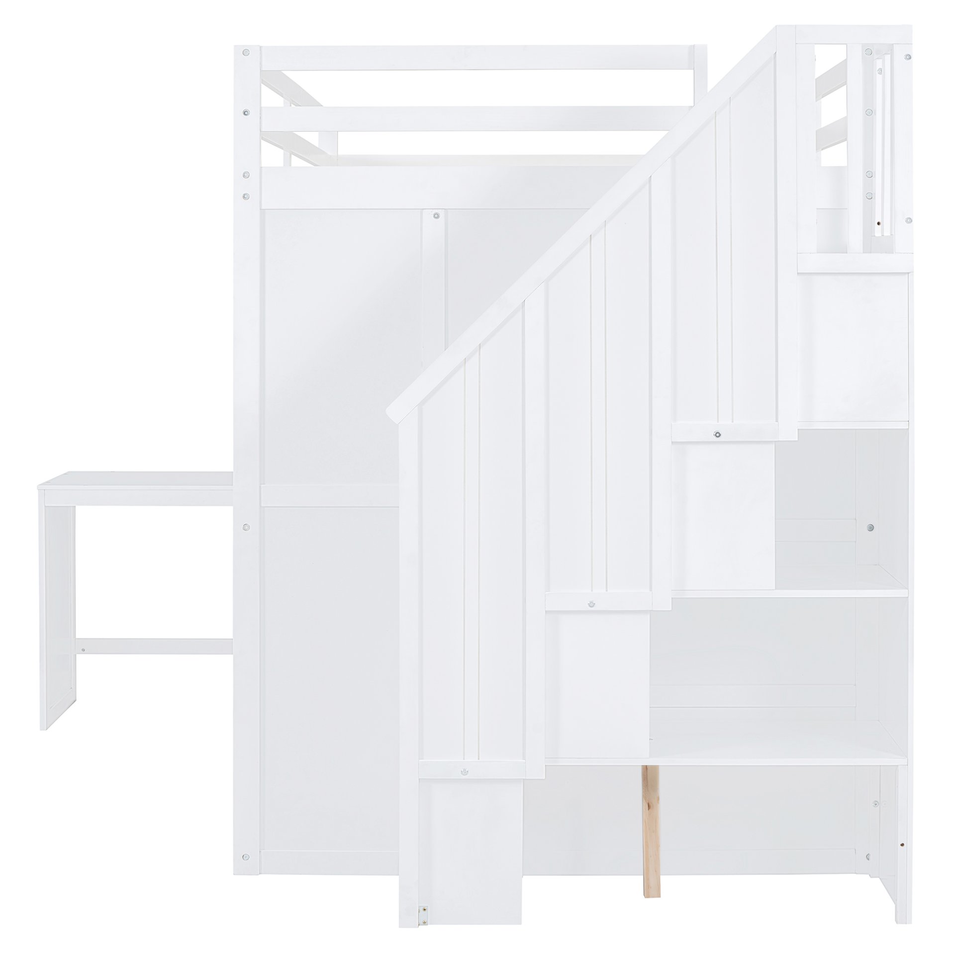 Full Size Loft Bed With Wardrobe, Desk And Shelves - White - Image 9