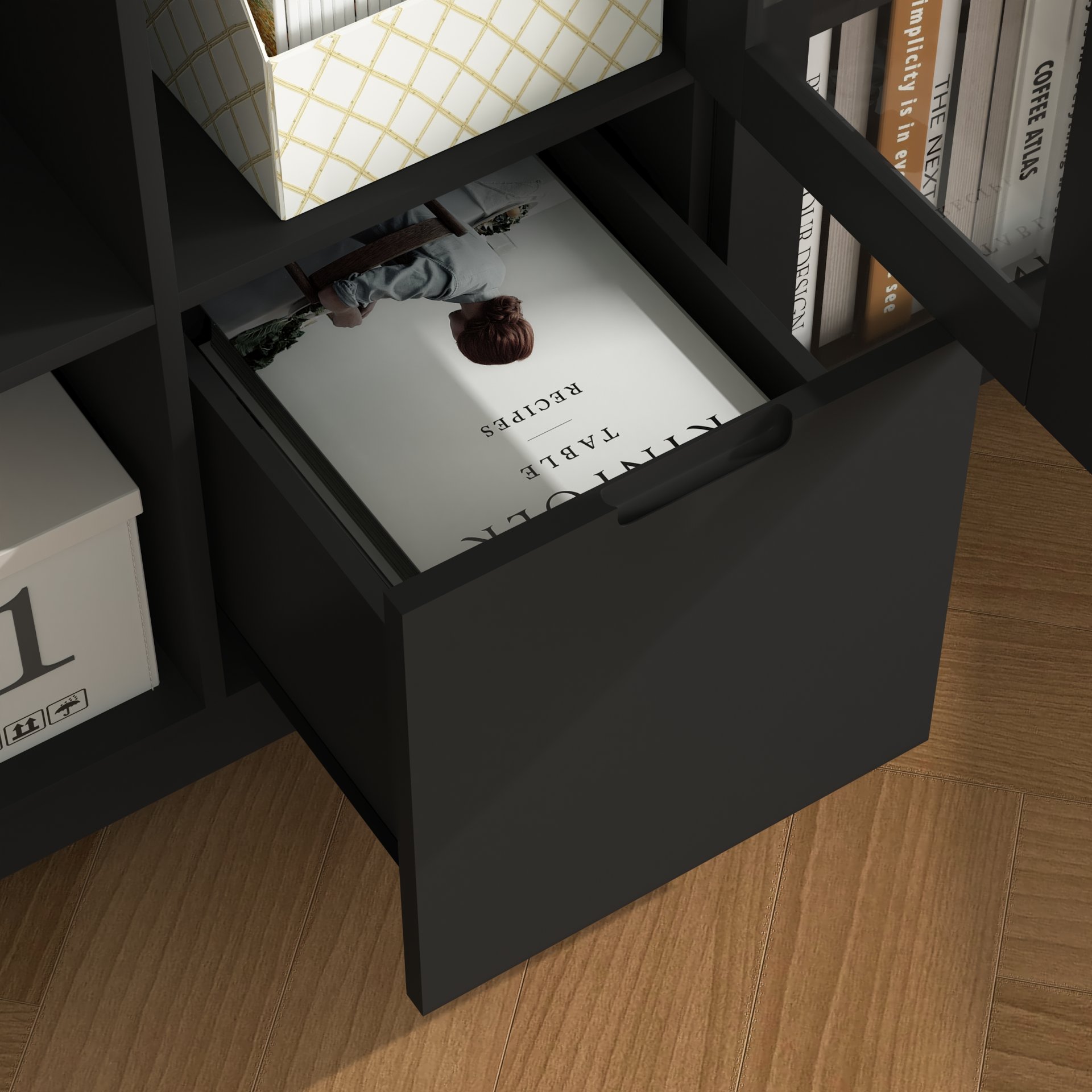 Modern Painted Cabinet With Glass Doors And Drawer - Black - Image 10