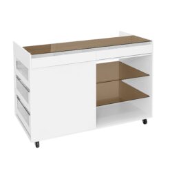 Multi-Functional Storage Island Movable Storage Cabinet Island Vanity Dresser With 3 Side Storage Drawer, A Reversible Top Storage Space And 2 Glass Display Shelves - White