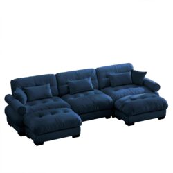 Modern U Shape Modular Sectional Sofa Couch With 2 Movable Ottomans 3 Seat Corner Sofa With Pillows And Bolstered Armrests - Blue