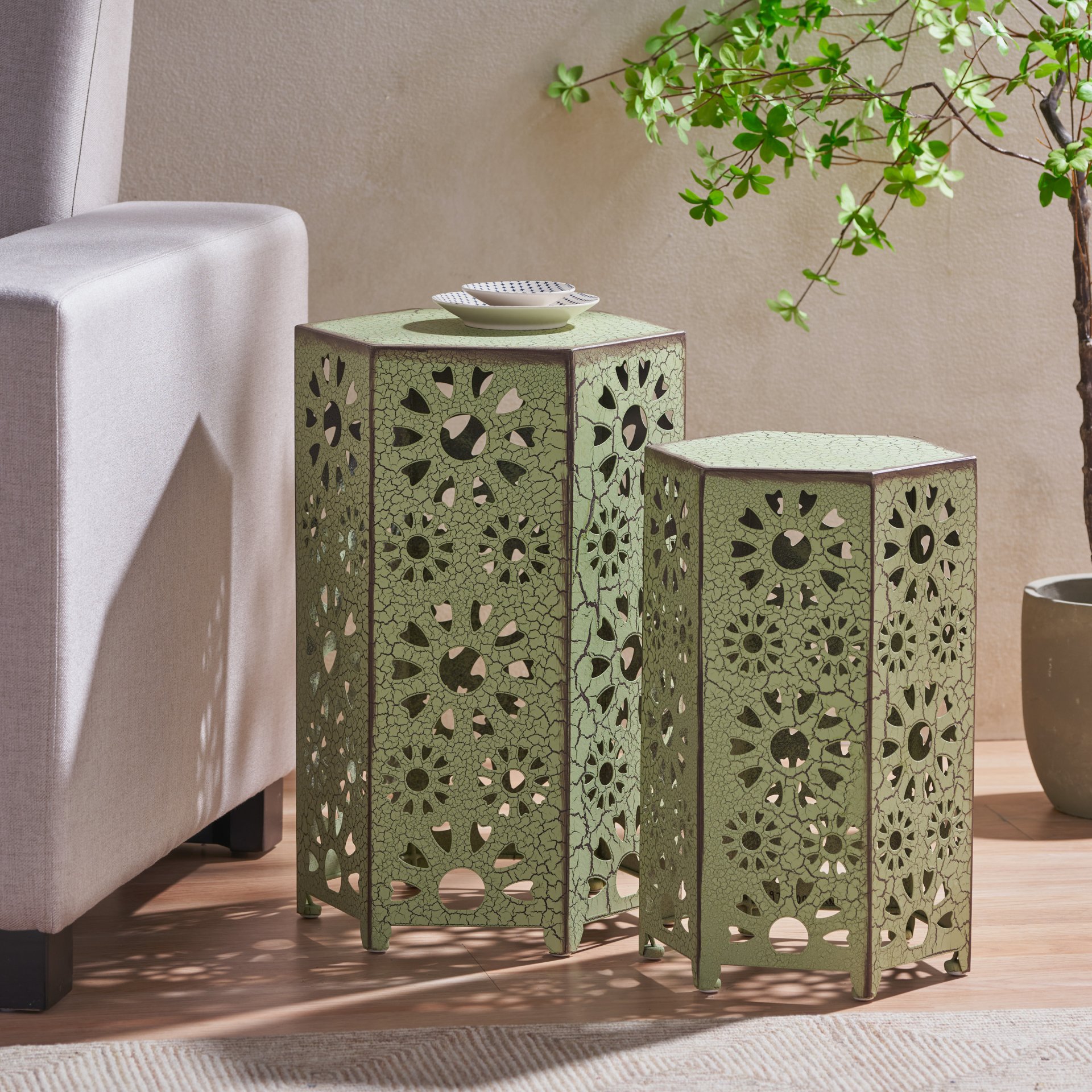 Eliana - Outdoor Side Table, 2 Pieces - Green - Image 9