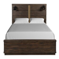 King Industrial Farmhouse Designed Bed With Bluetooth - Brown