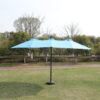 15 X 9 Ft Double Sided Outdoor Market Umbrella With Lights And Base Rectangular Twin Canopy - Blue - Image 17