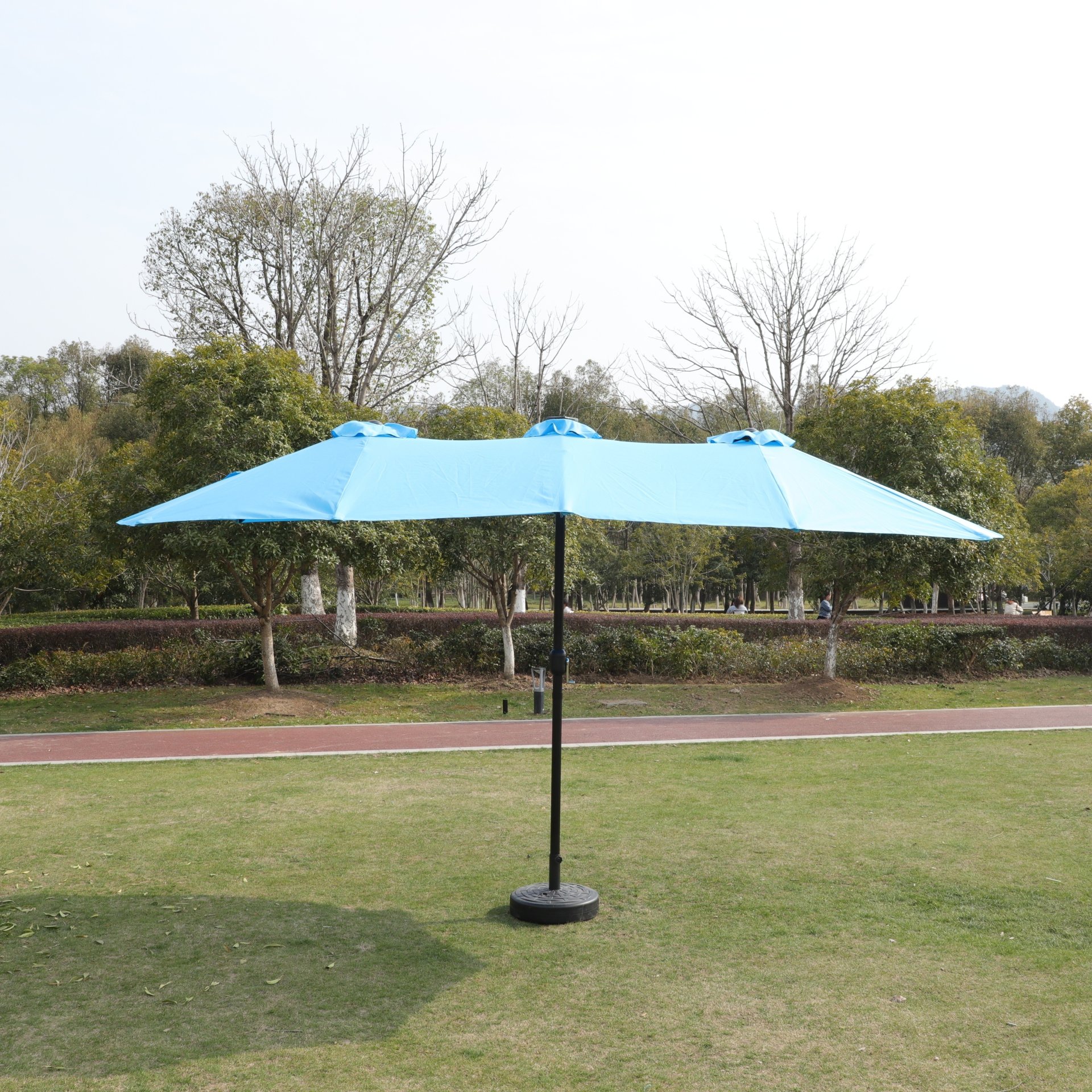 15 X 9 Ft Double Sided Outdoor Market Umbrella With Lights And Base Rectangular Twin Canopy - Blue - Image 17